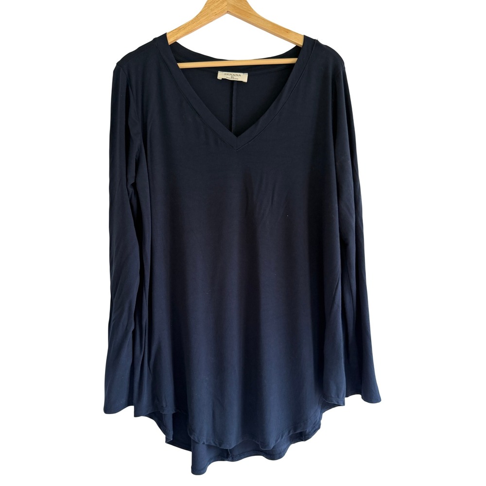Zenana Womens XL Navy Blue V-Neck Long Sleeve High Low Hem Tunic Top AT-5543AB